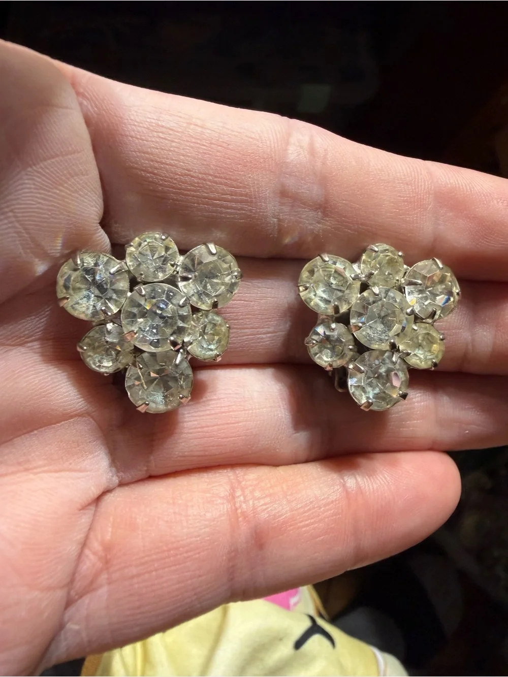 Vintage Silver Tone Clear Crystal Cluster Clip-On Earrings